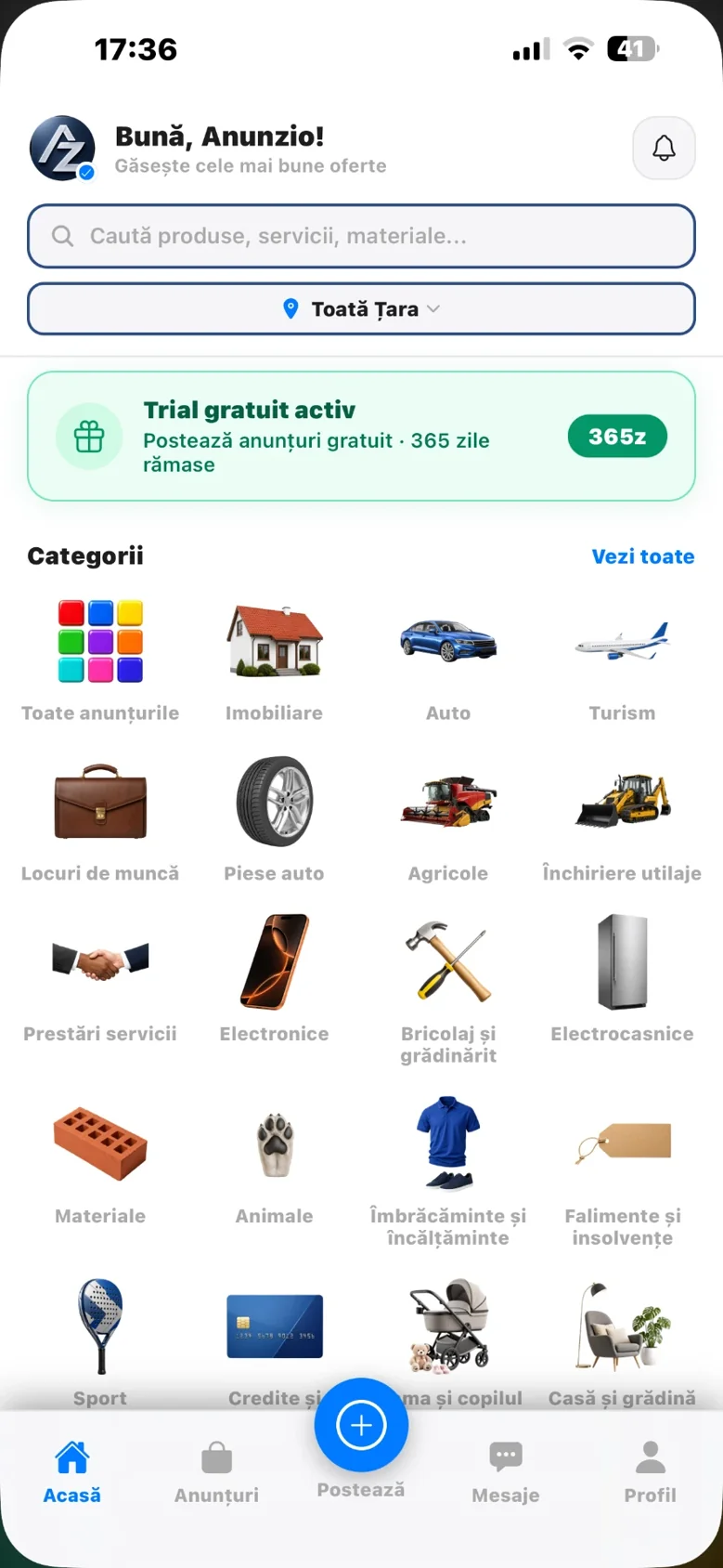 Anunzio app home